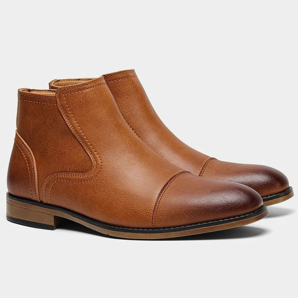 Men's Cap Toe Side-Zip Chelsea Boots - Brown