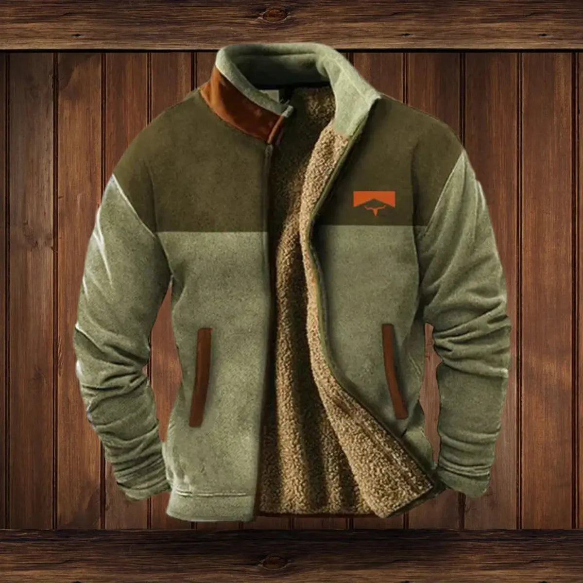 Mens Cardigan Fleece-Lined Zip-Up Western Aztec Print Jacket - Green