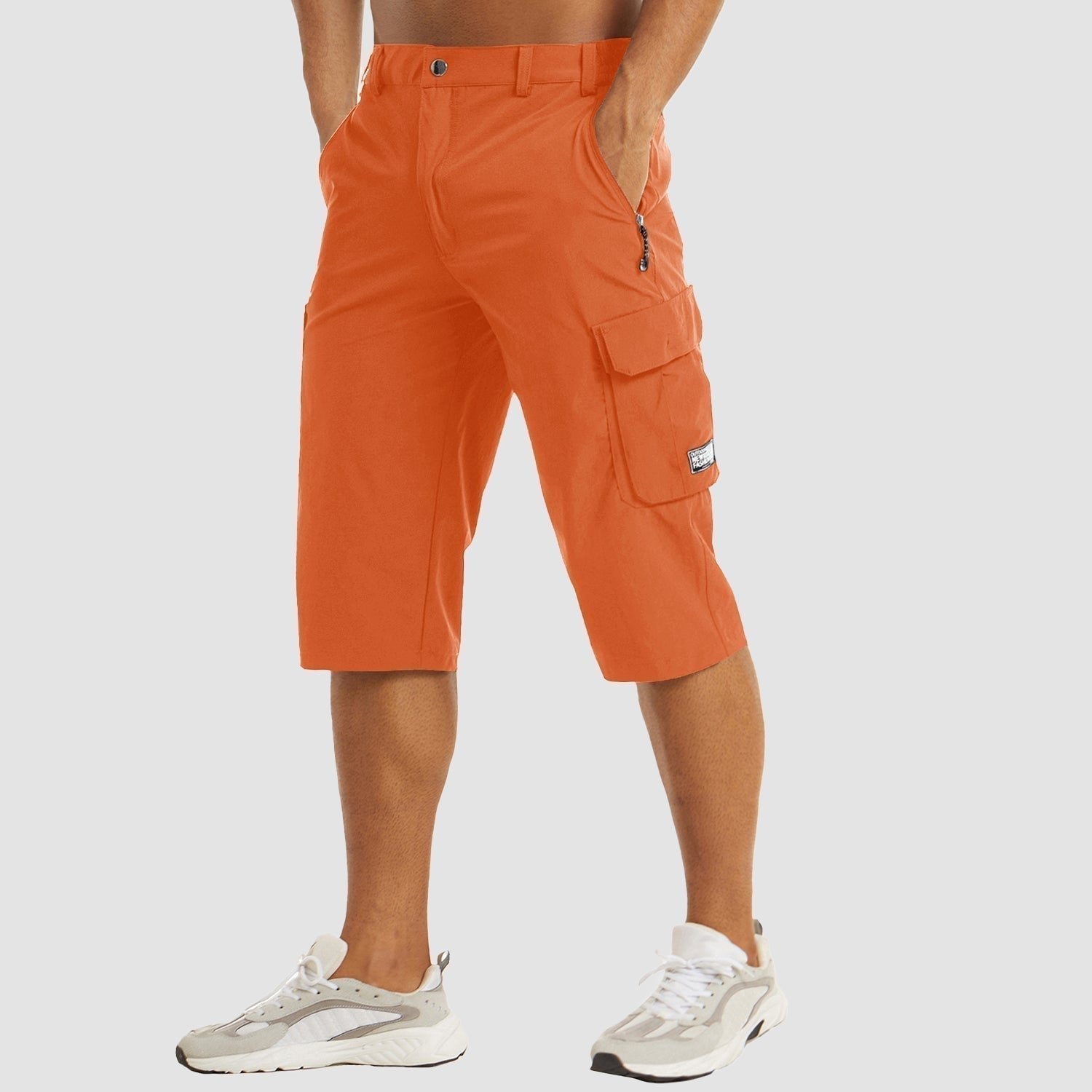 Men's Cargo Shorts Knee Length Multi Pocket - Orange