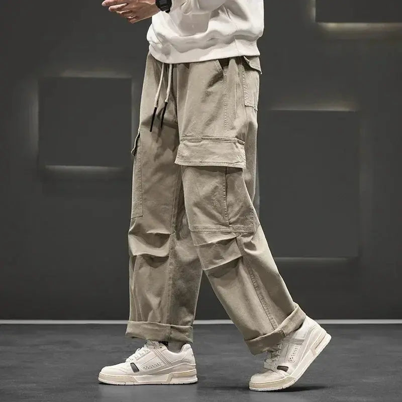 Men's Cargo Trousers Multiple Pockets Straight Leg - Beige