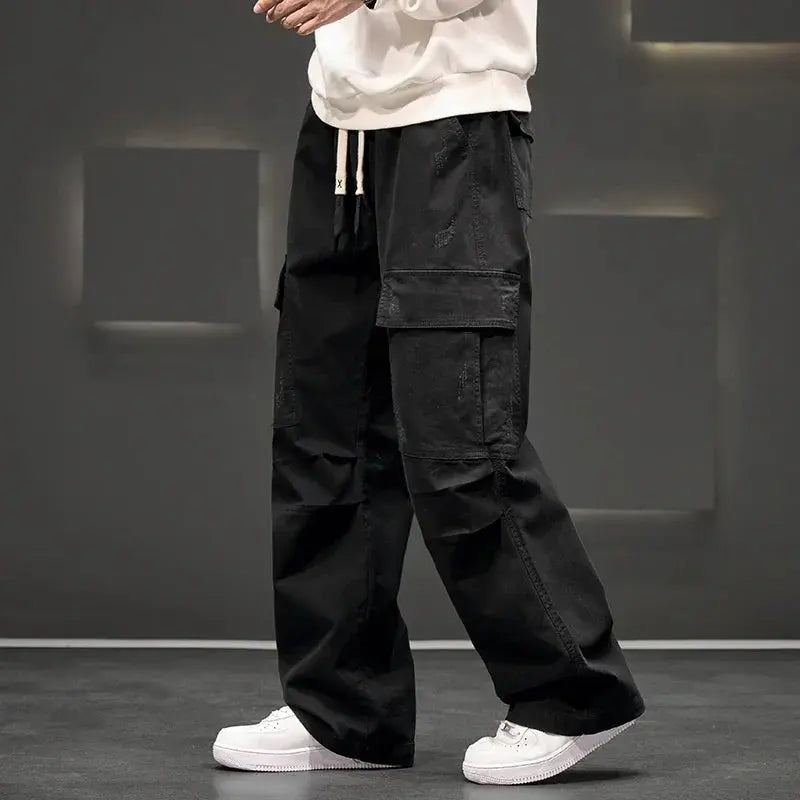 Men's Cargo Trousers Multiple Pockets Straight Leg - Black