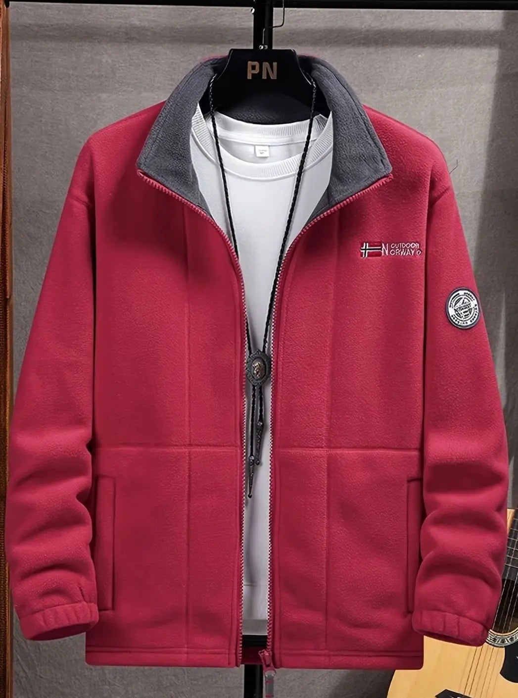 Men's Classic Full-Zip Outdoor Fleece Jacket Stand Collar