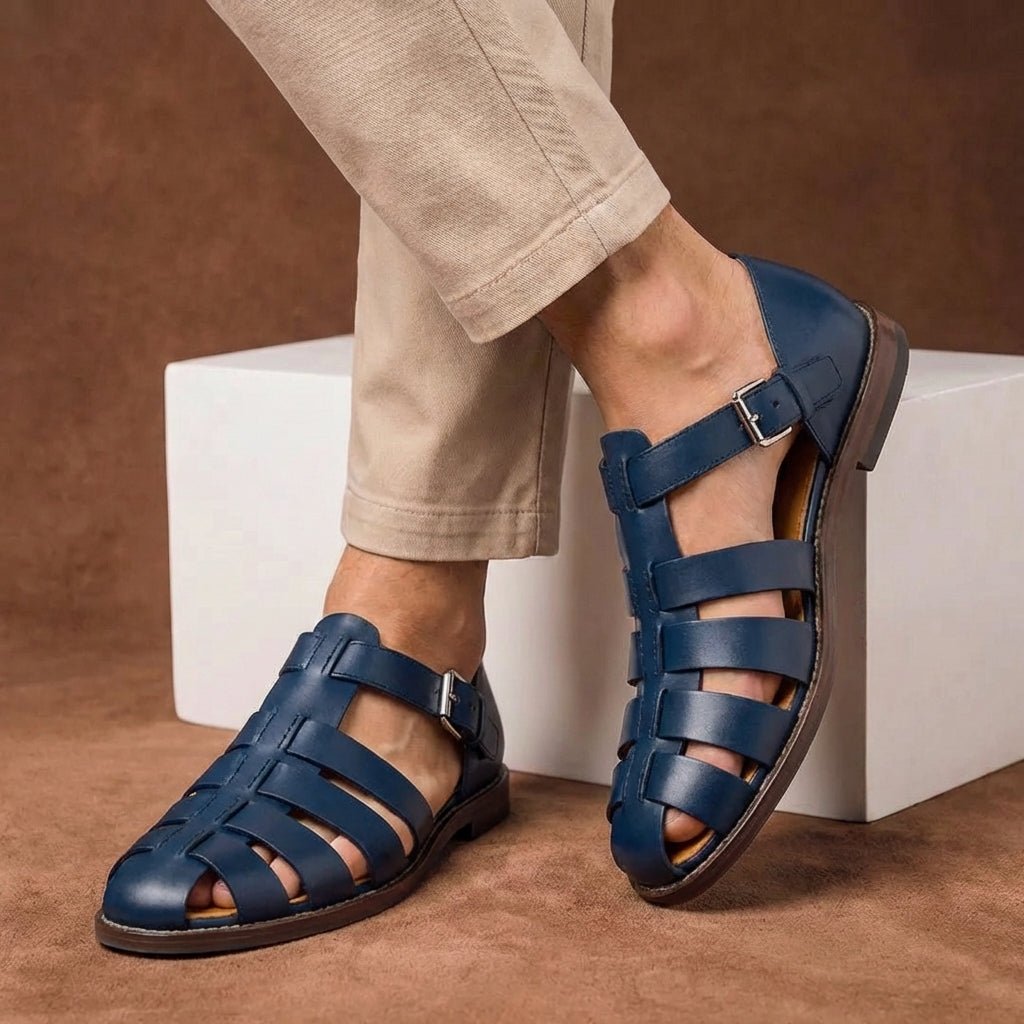 Men's Closed Toe Fisherman Sandals Buckle Strap Leather - Blue