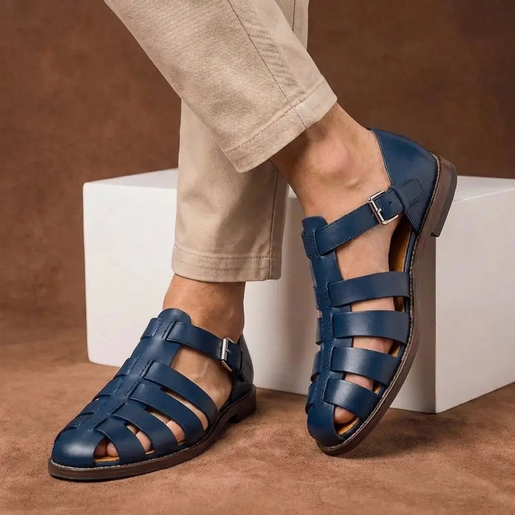 Men's Closed Toe Fisherman Sandals Buckle Strap Leather - Blue