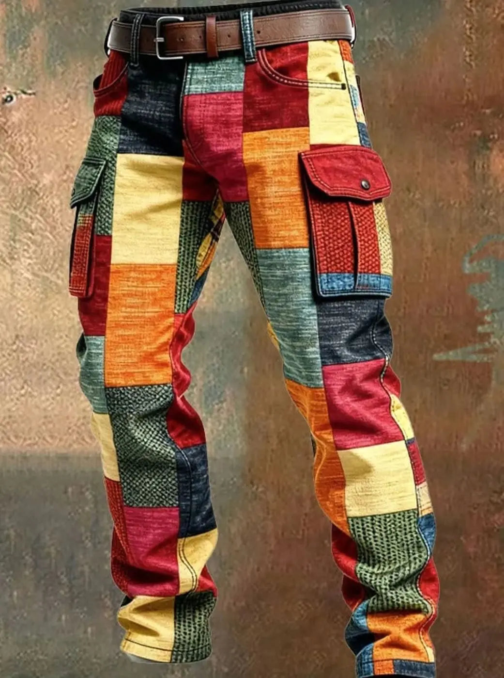 Men's Colourblock Regular-Fit Multi-Pocket Cargo Trousers