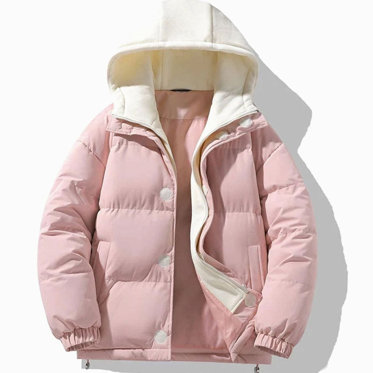 Men's Contrast-Hood Quilted Puffer Jacket - Pink