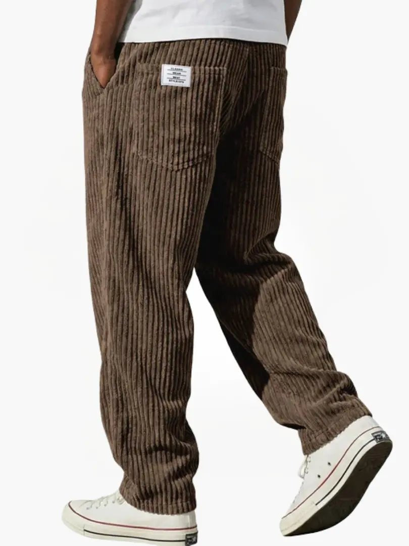 Men's Corduroy Trousers Relaxed Fit Drawstring - Braun