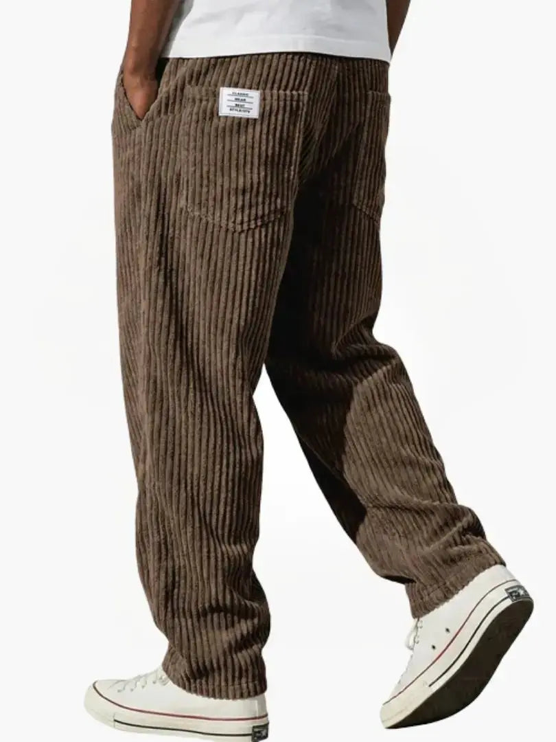Men's Corduroy Trousers Relaxed Fit Drawstring - Braun