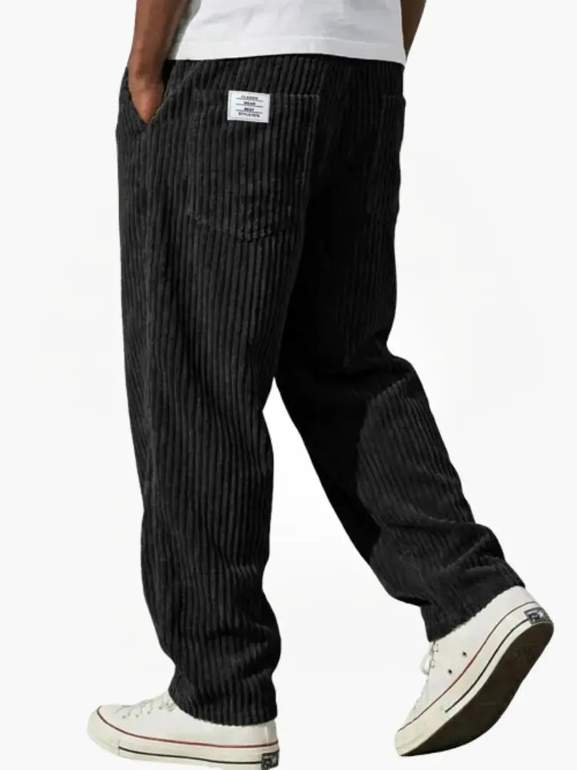 Men's Corduroy Trousers Relaxed Fit Drawstring - Schwarz
