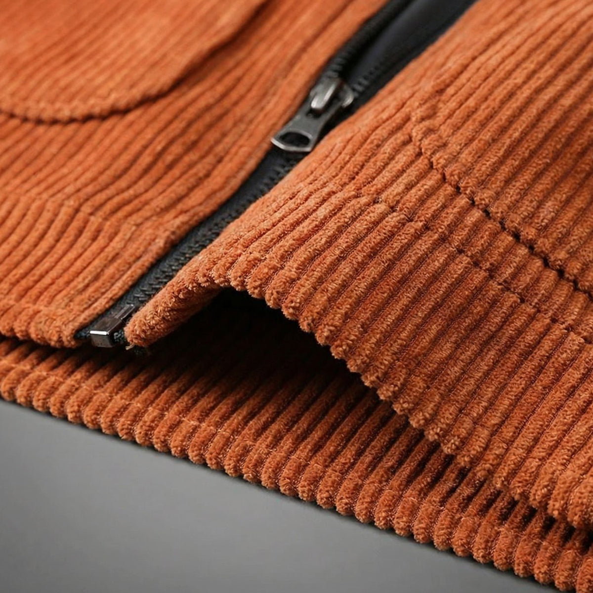 Men's Corduroy Zip-Up Collared Casual Jacket