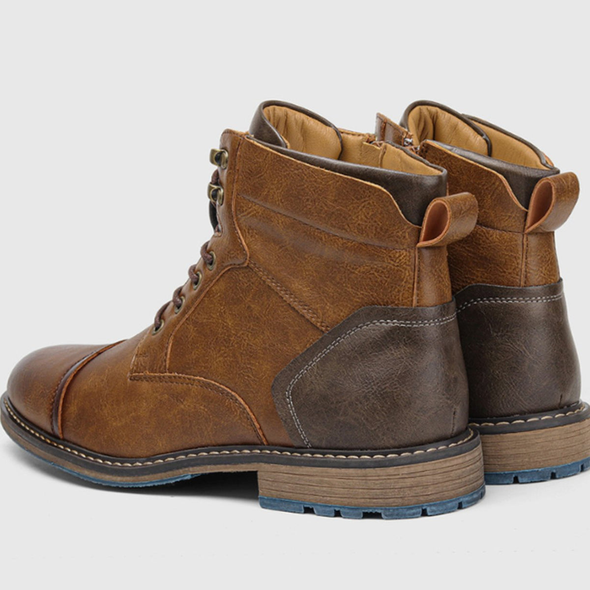 Men's Cowhide Leather Lace-Up Cap-Toe Ankle Boots