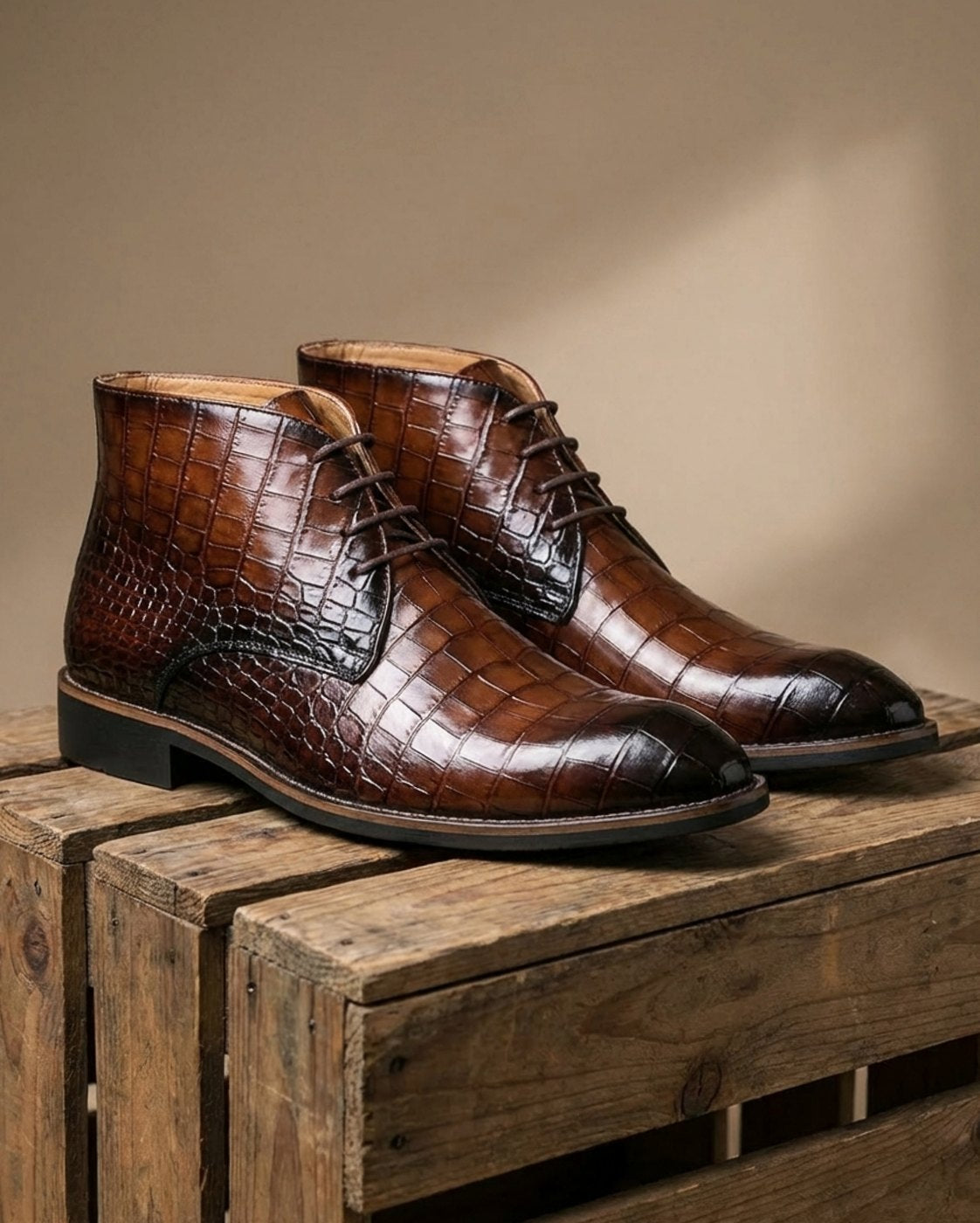 Men's Croc-Embossed Leather Lace-Up Smart Boots
