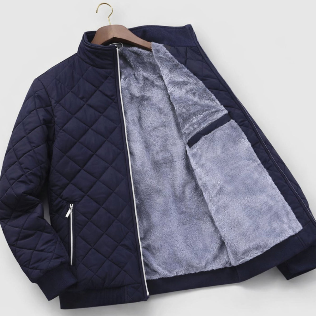 Men's Diamond-Quilted Fleece-Lined Zip-Up Winter Jacket