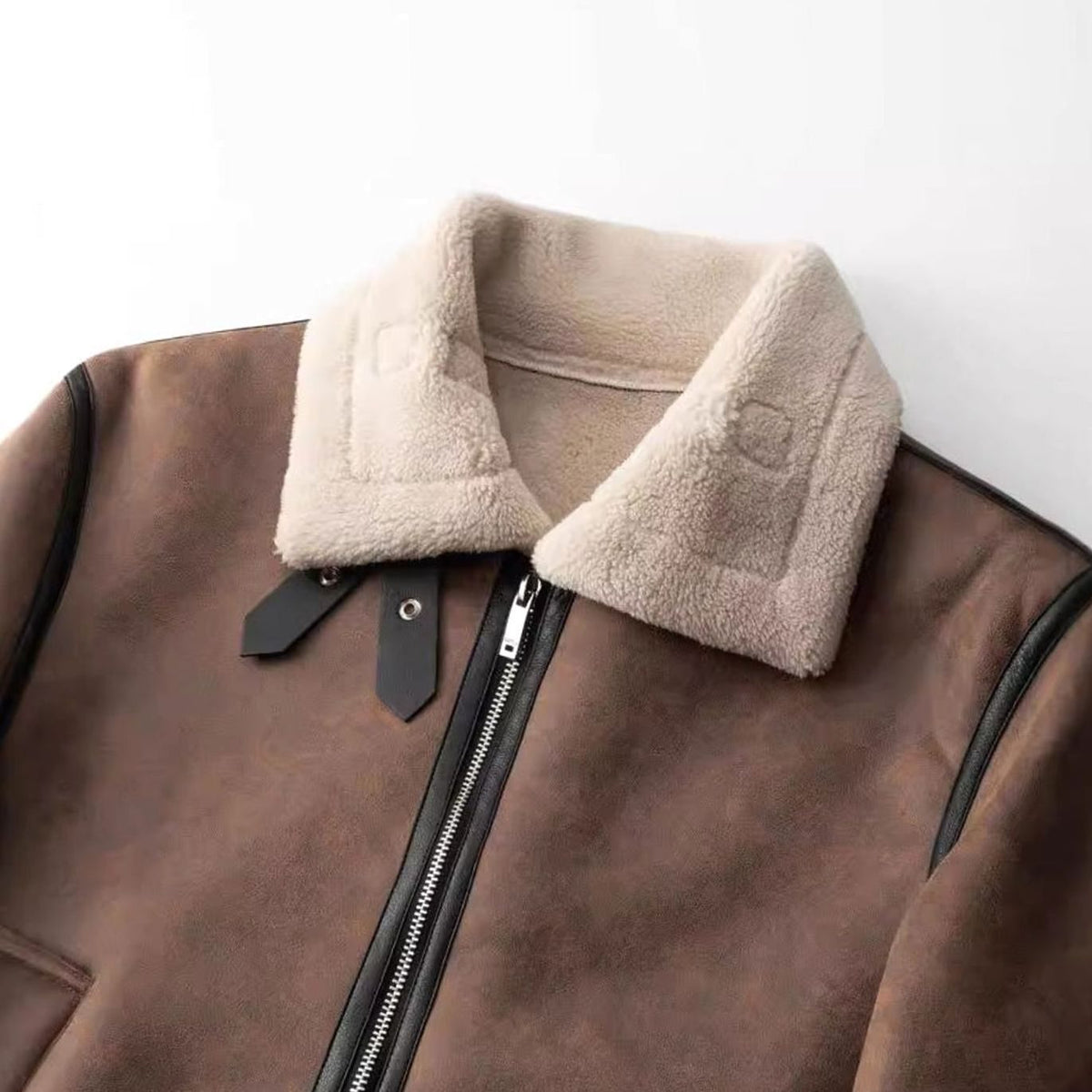 Men's Faux Shearling Lined Zip-Up Aviator Jacket
