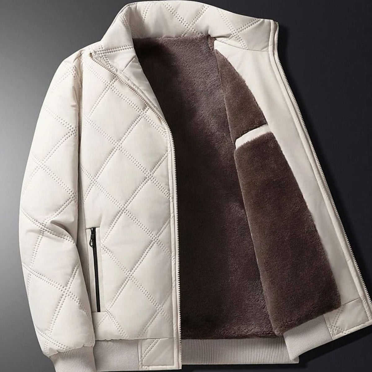 Men's Fleece-Lined Quilted Windproof Winter Jacket - White