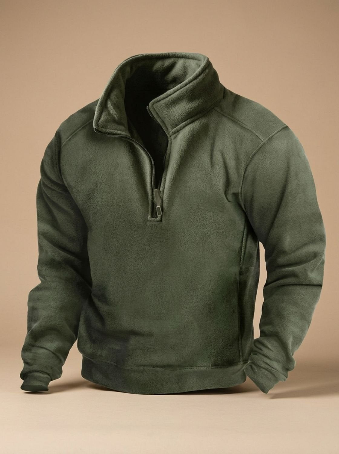 Men's Fleece Quarter-Zip Stand-Collar Windproof Pullover Jumper - Green