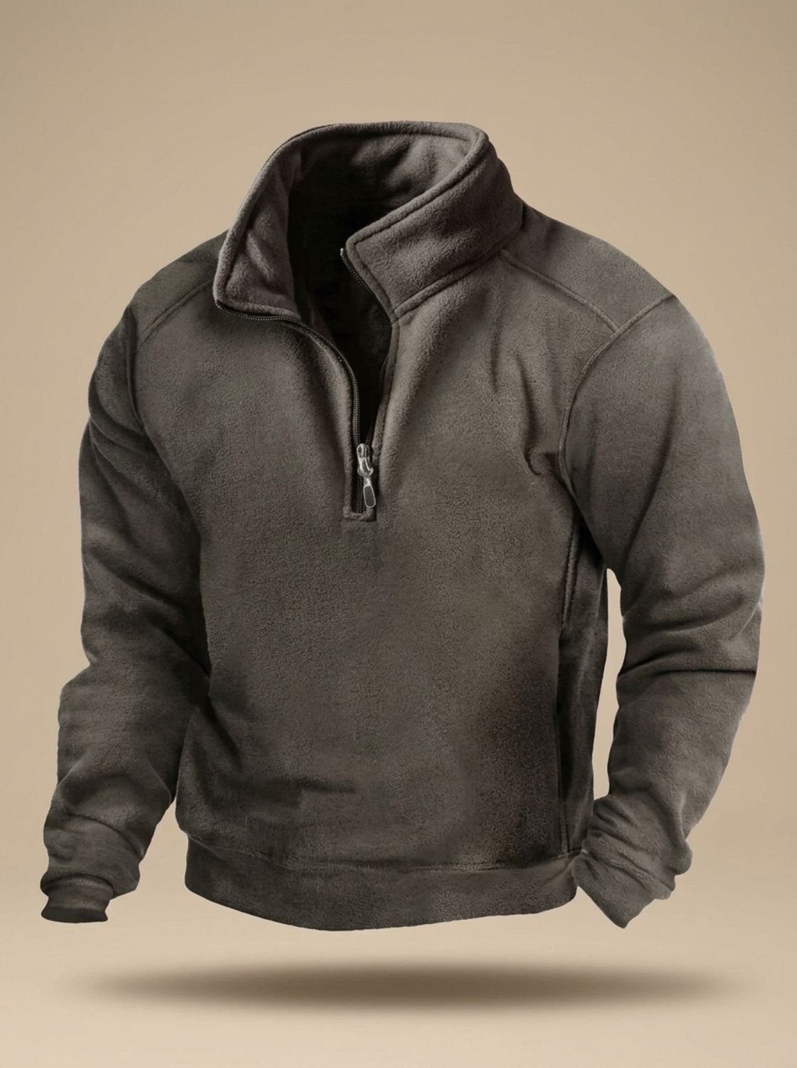 Men's Fleece Quarter-Zip Stand-Collar Windproof Pullover Jumper - Dark Grey