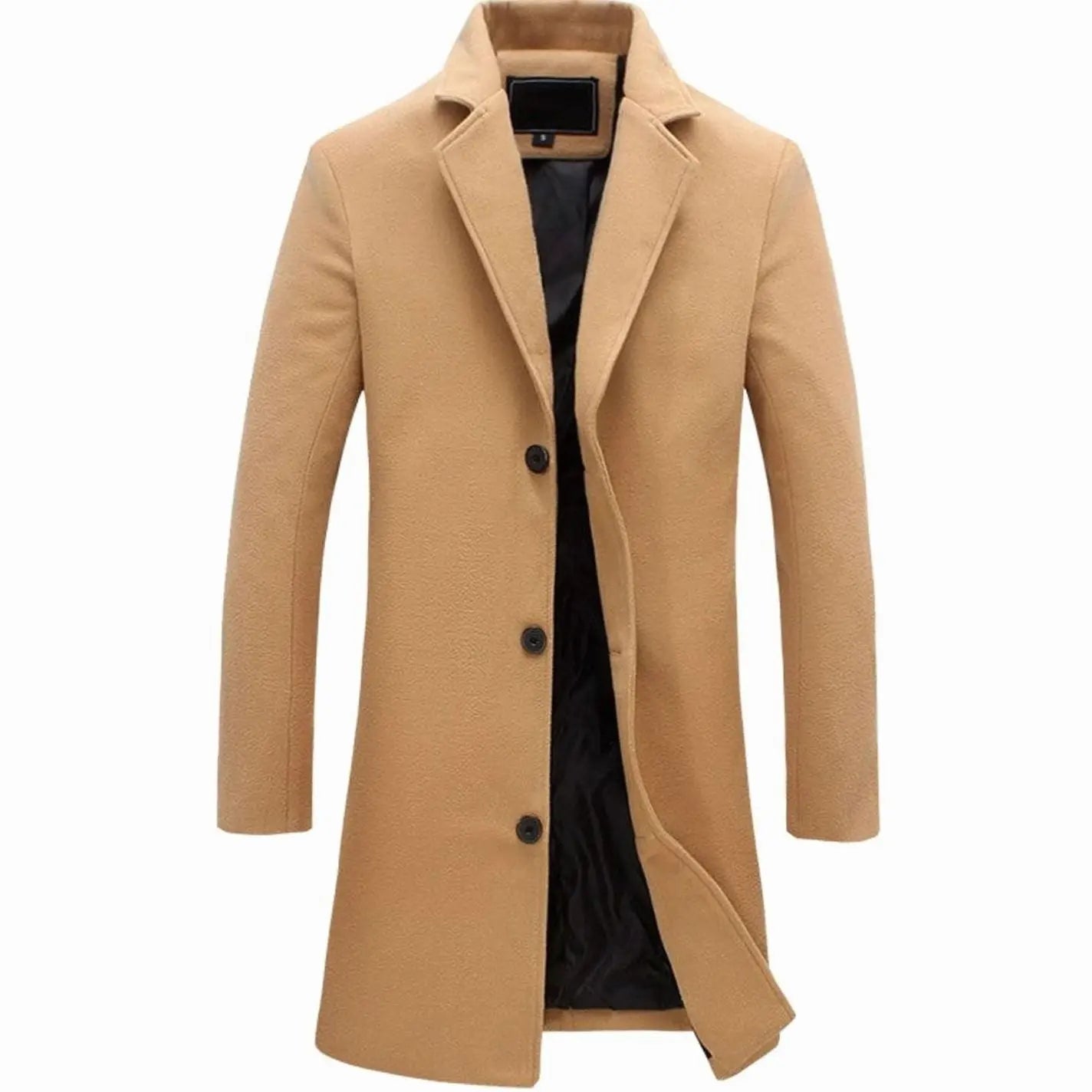 Men's Formal Single-Breasted Long Overcoat Tailored Fit - Khaki