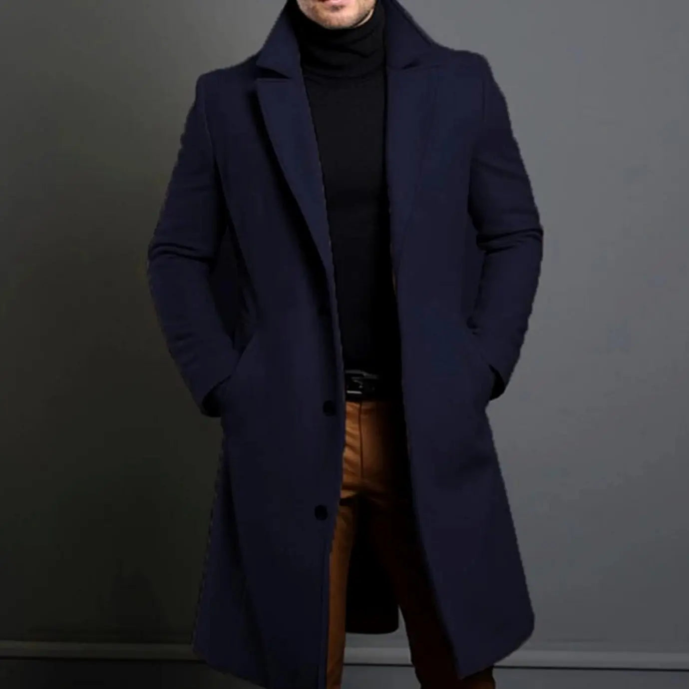 Men's Formal Slim-Fit Single-Breasted Winter Coat - Blue