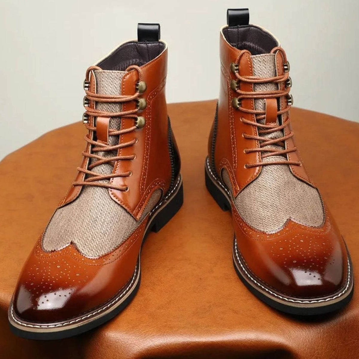 Men's Full-Grain Leather Brogue Lace-Up Ankle Boots