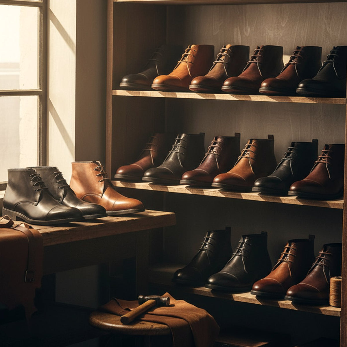 Men's Full-Grain Leather Cap-Toe Chukka Boots