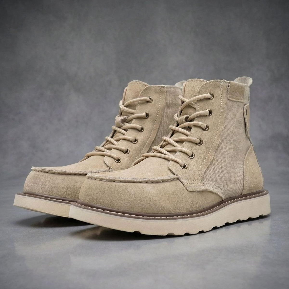 Men's Full-Grain Leather Lace-Up Ankle Boots - Beige