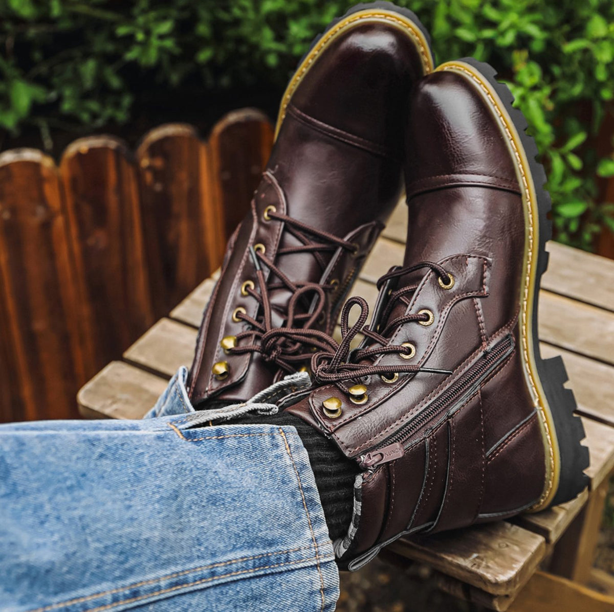 Men's Full-Grain Leather Lace-Up Ankle Boots, Tan Brown