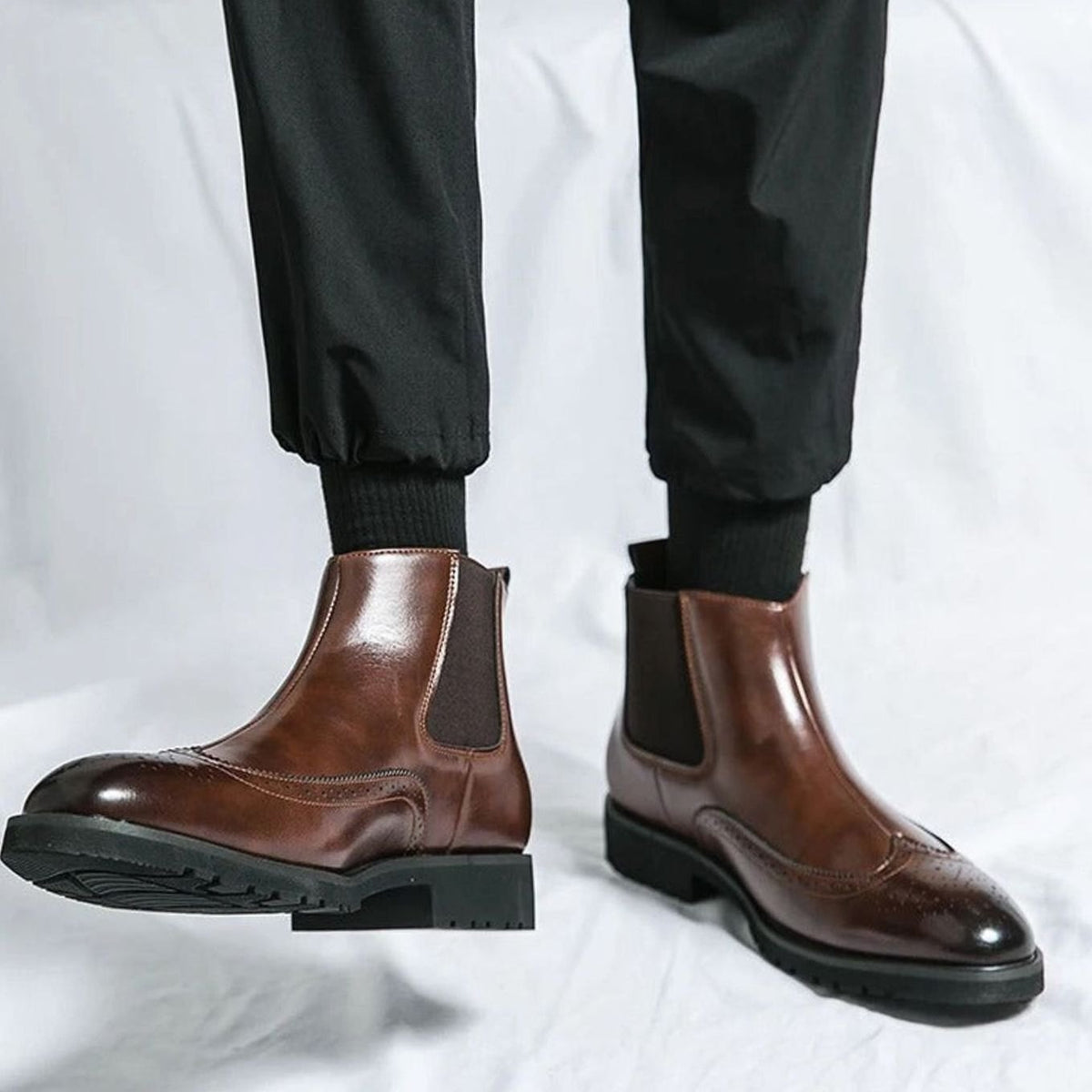 Men's Genuine Leather Brogue Chelsea Boots