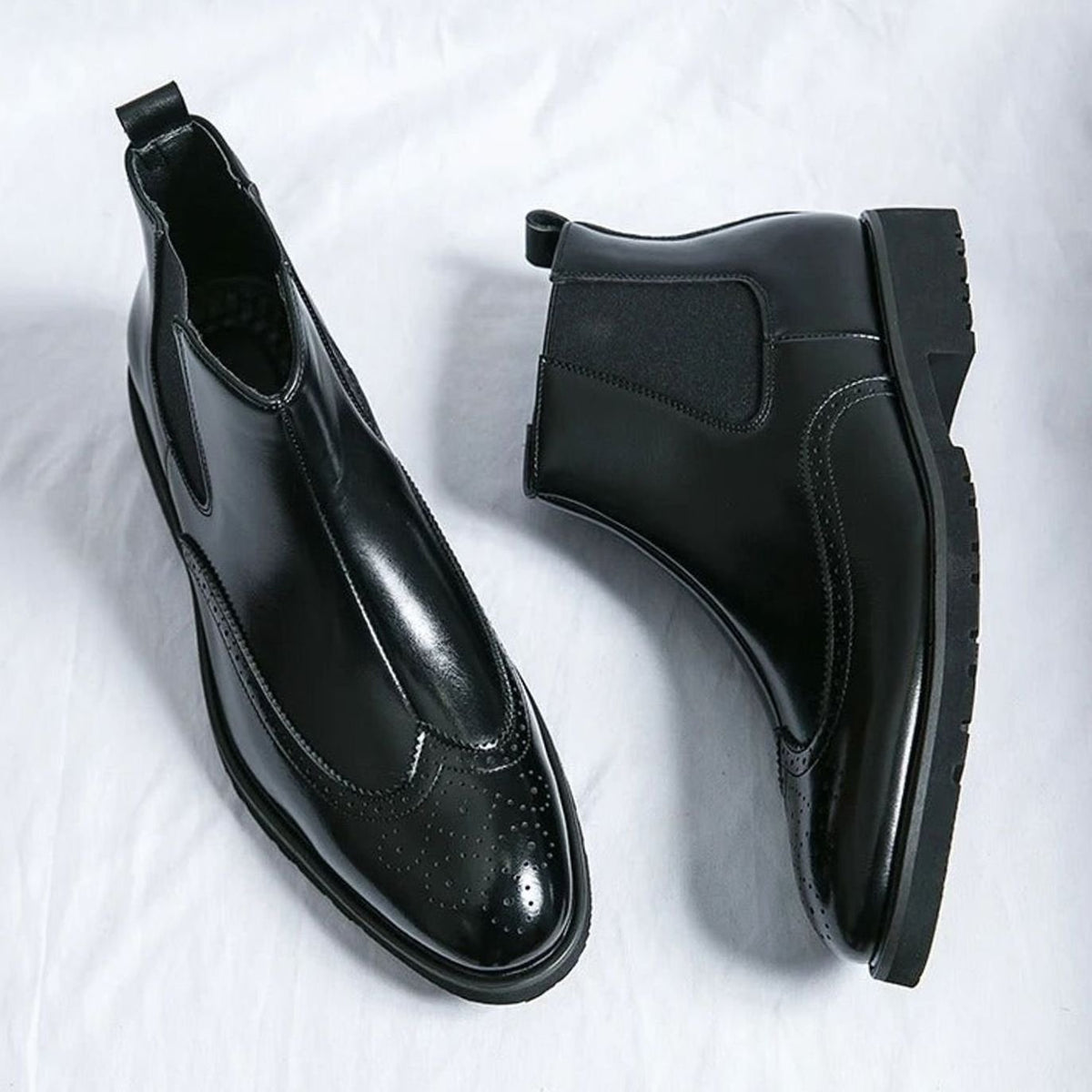 Men's Genuine Leather Brogue Chelsea Boots