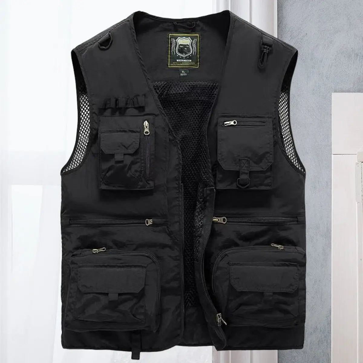 Mens Gilet Multi-Pocket Lightweight Outdoor Fishing Vest - Black