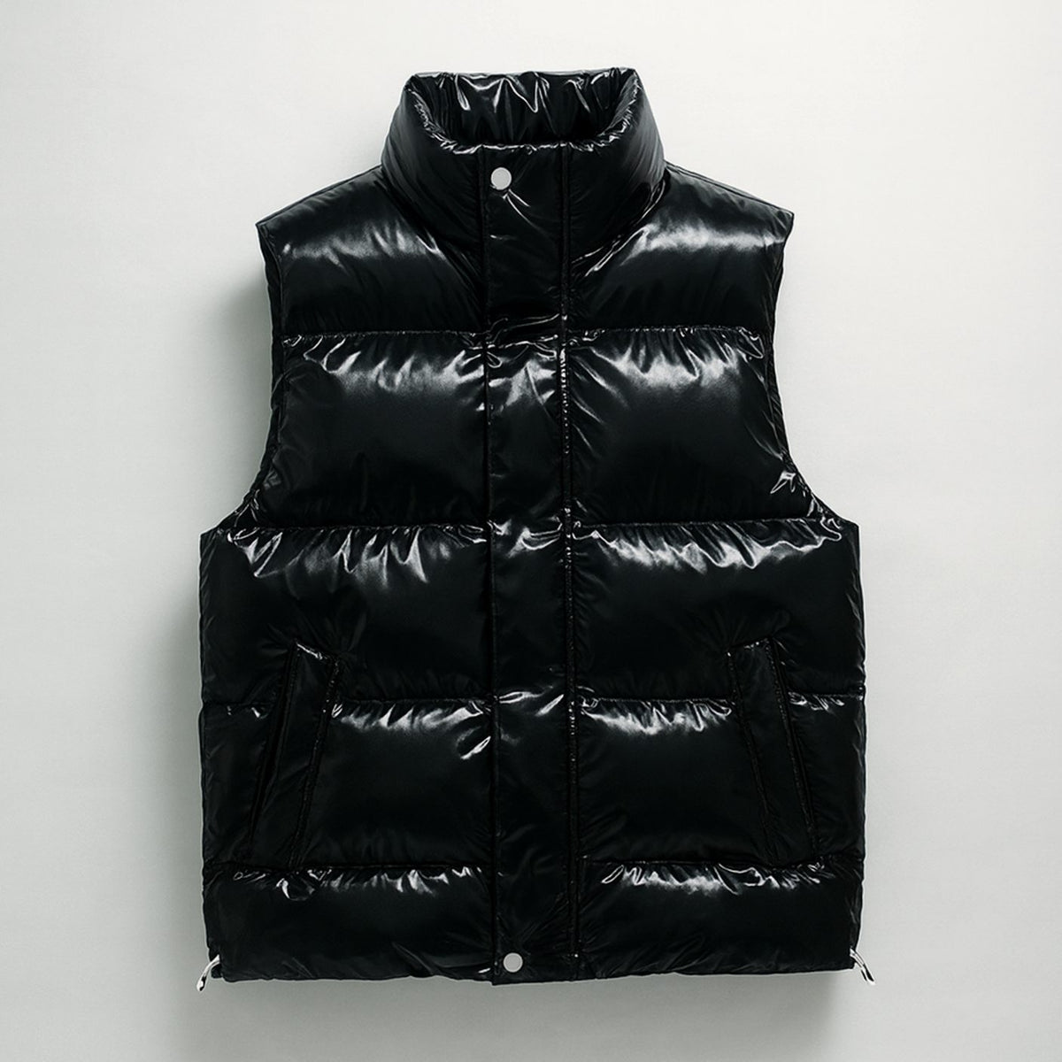 Men's High-Collar Quilted Puffer Gilet Cotton-Blend Vest - Black