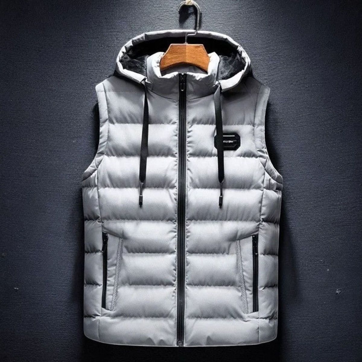 Men's Hooded Quilted Puffer Gilet Sleeveless Insulated Vest - Light Grey