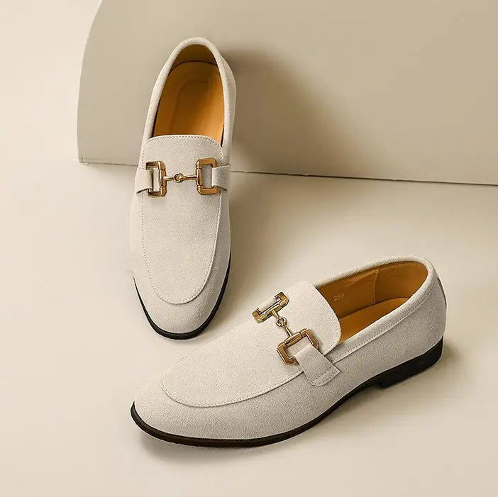 Men's Horsebit Loafers Slip-On Leather-Style Formal - Beige