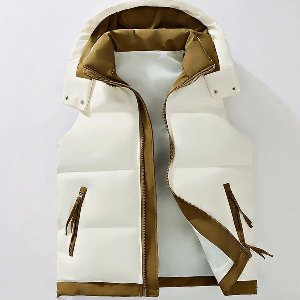 Men's Insulated Puffer Gilet Detachable Hood Water-Resistant Vest - White