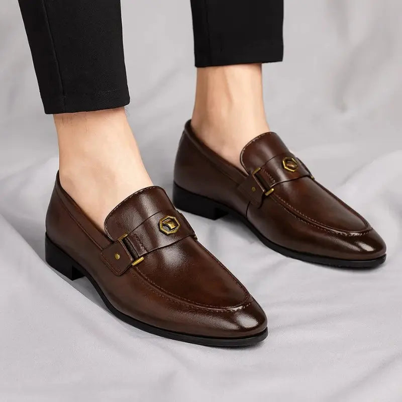 Men's Italian Leather Loafers Metal Accent