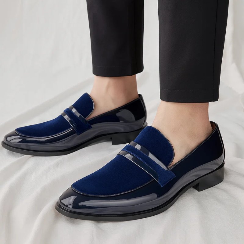 Men's Italian Leather Penny Loafers with Suede Detailing