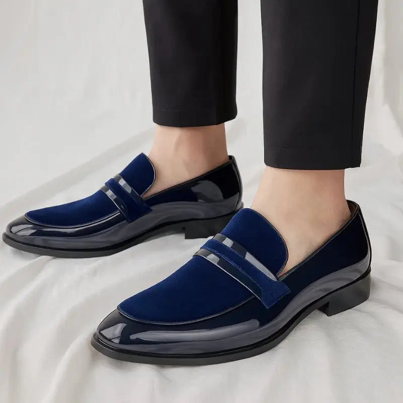 Men's Italian Leather Penny Loafers with Suede Detailing