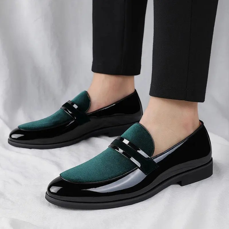 Men's Italian Leather Penny Loafers with Suede Detailing