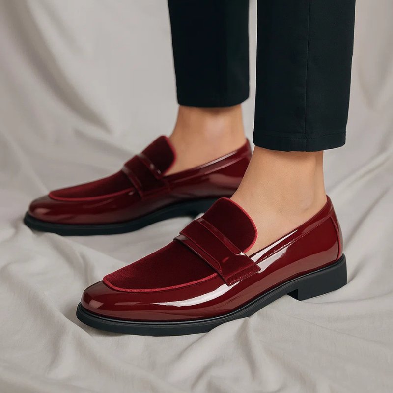 Men's Italian Leather Penny Loafers with Suede Detailing