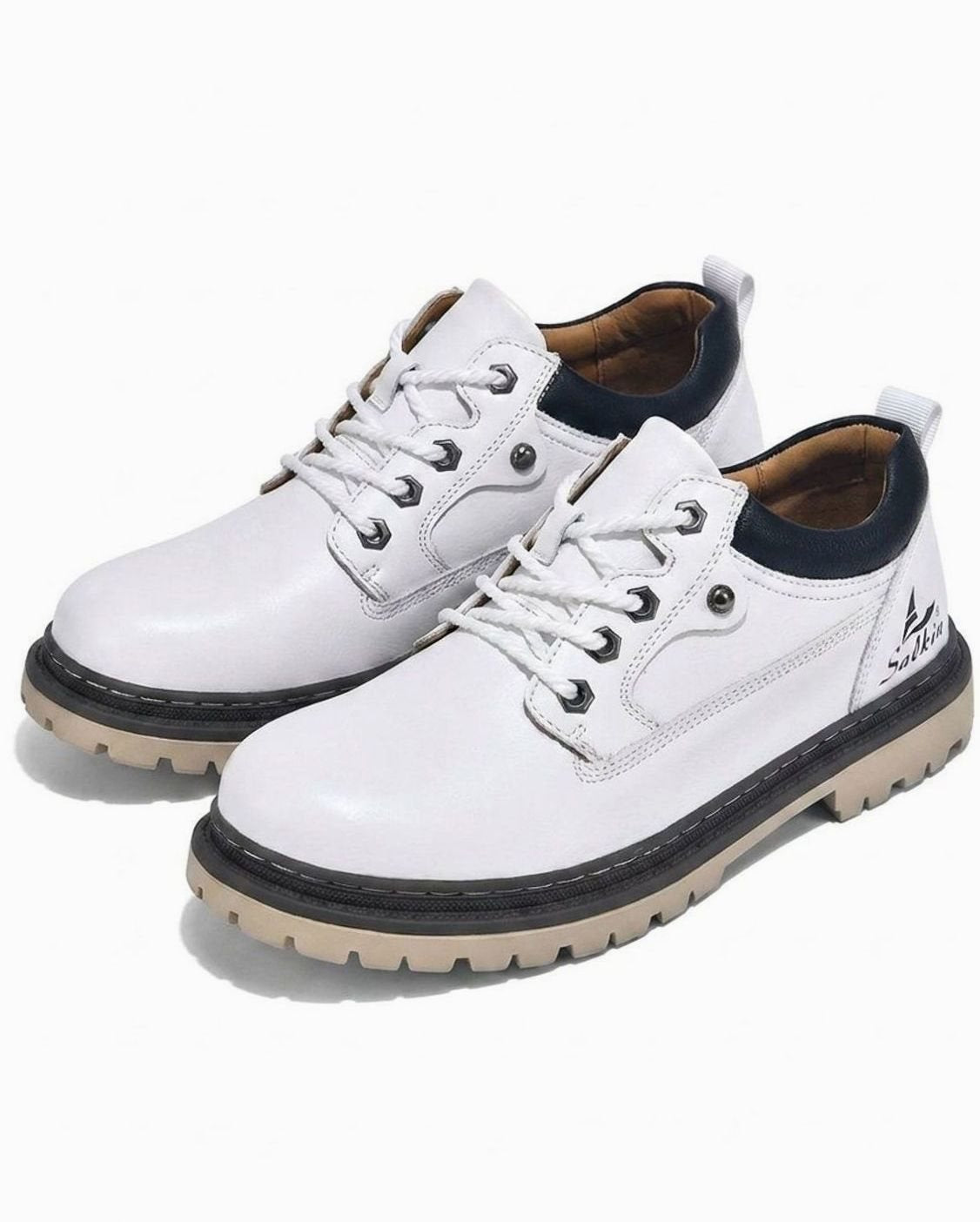 Men's Lace-Up Leather Low-Top Work Boots - White