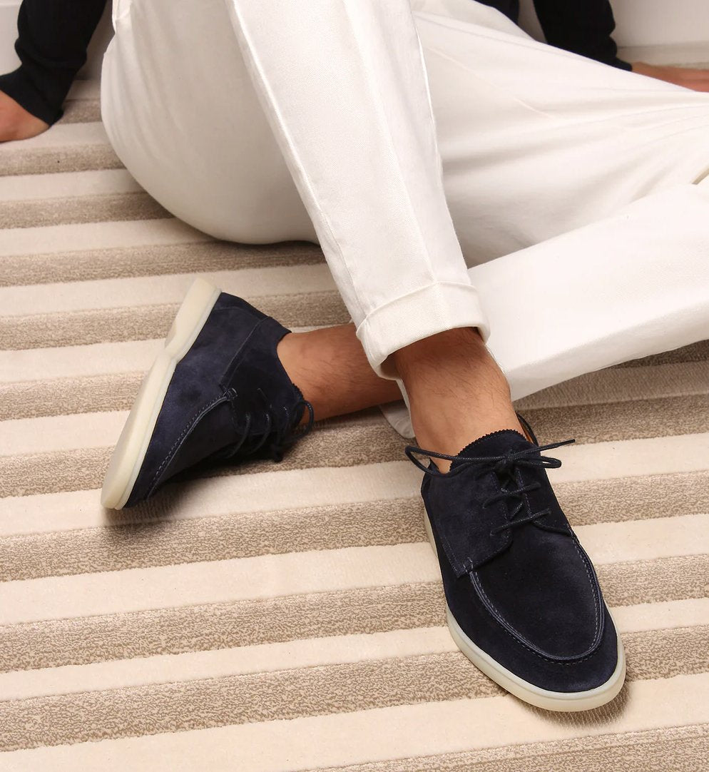 Men's Lace-Up Loafers Rounded Toe Moccasin Style - Dark Blue