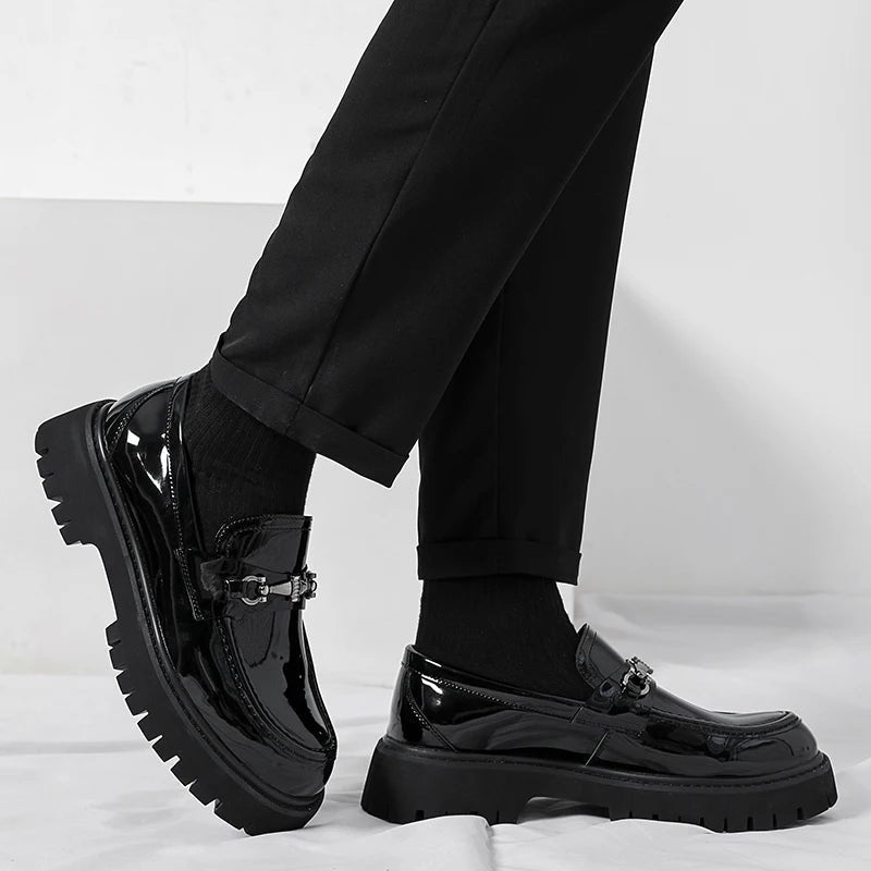 Men's Leather Loafers Metal Buckle Slip-On