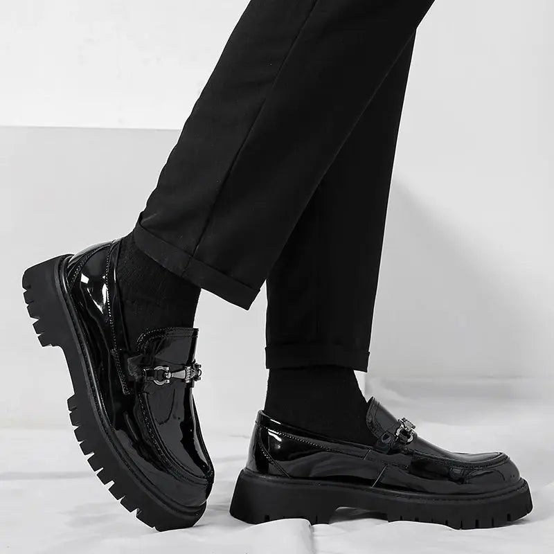 Men's Leather Loafers Metal Buckle Slip-On