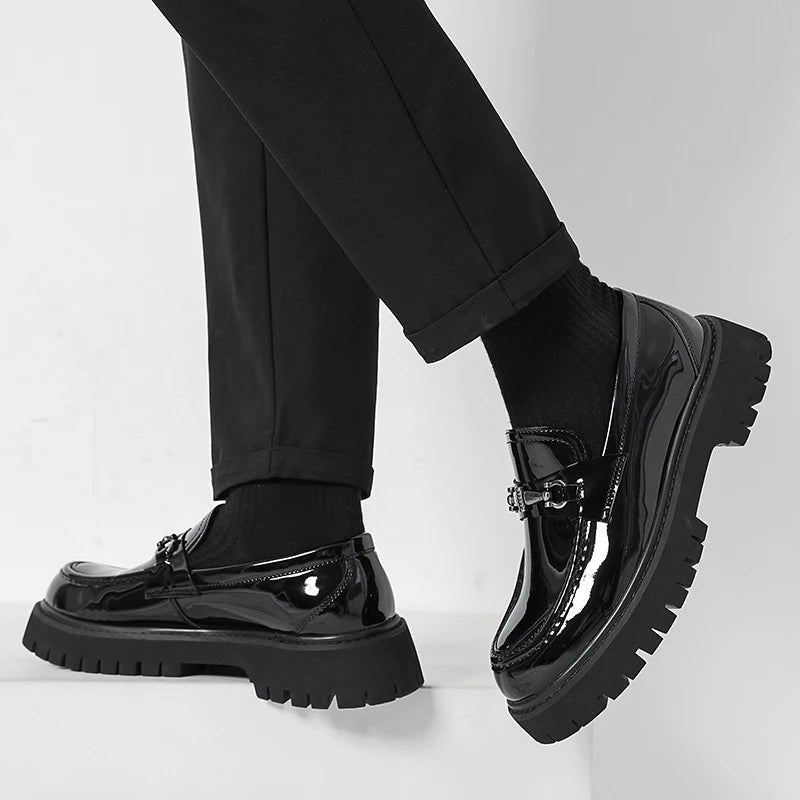 Men's Leather Loafers Metal Buckle Slip-On