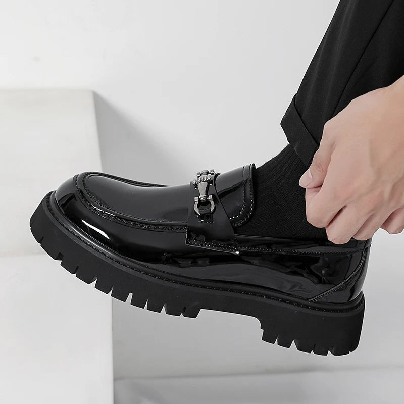 Men's Leather Loafers Metal Buckle Slip-On
