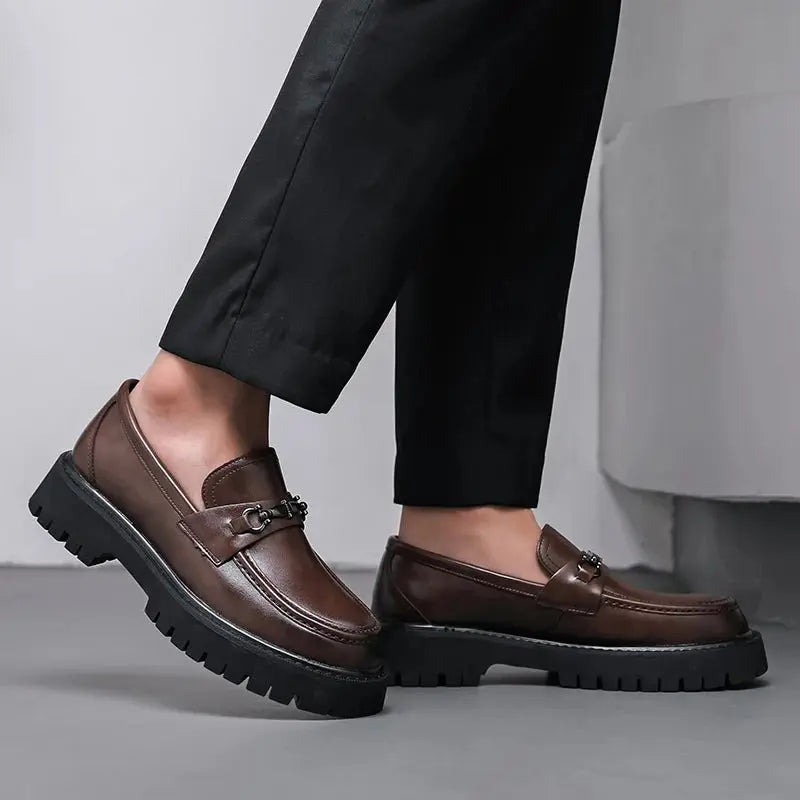 Men's Leather Loafers Metal Buckle Slip-On