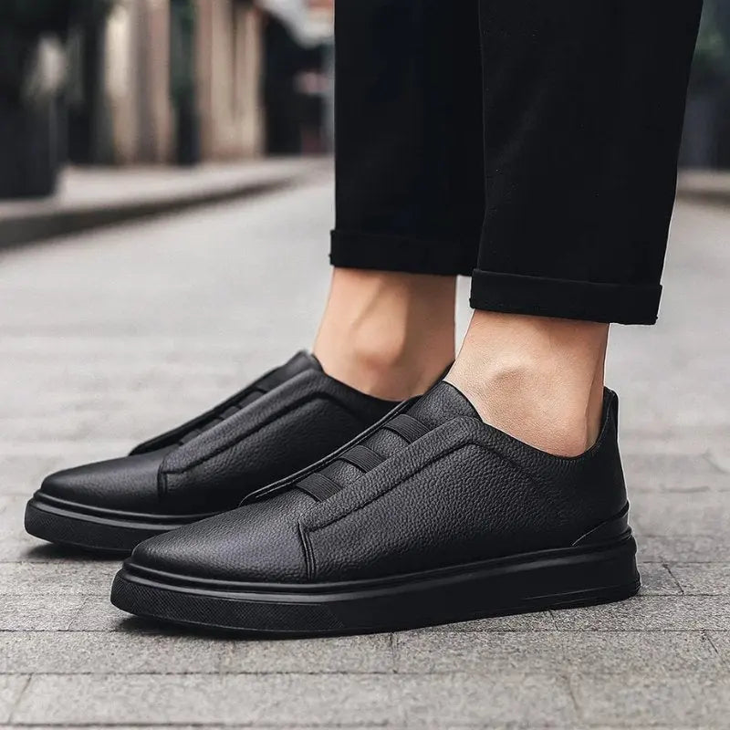 Men's Leather Slip-On Trainers Loop Lacing