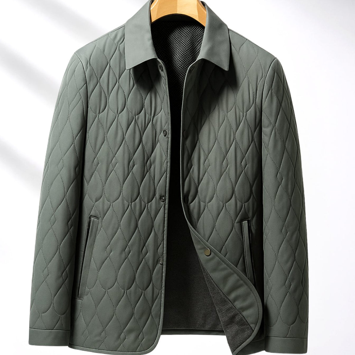 Men's Lightweight Quilted Button-Front Jacket - Green