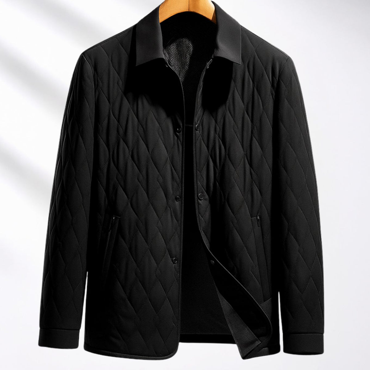 Men's Lightweight Quilted Button-Front Jacket - Black