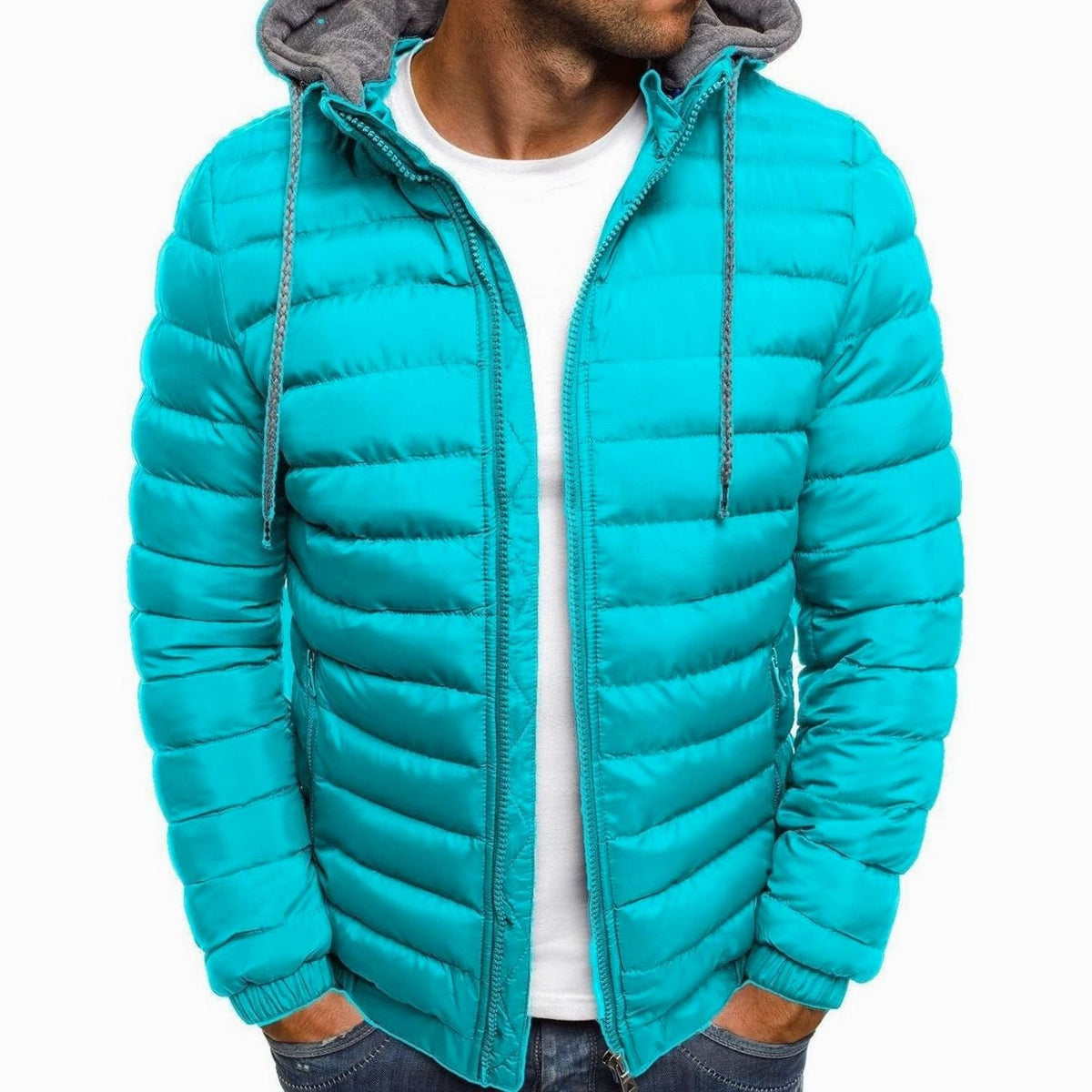 Men's Lightweight Quilted Hooded Puffer Jacket - Lake Blue